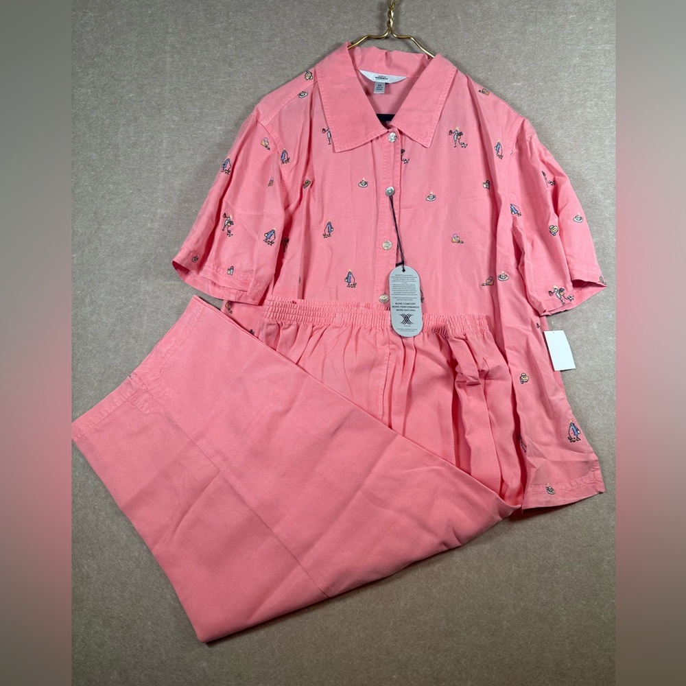 AKS Amy K Su Blouse & Pants 2X 100% Tencel Pink Button Up Set